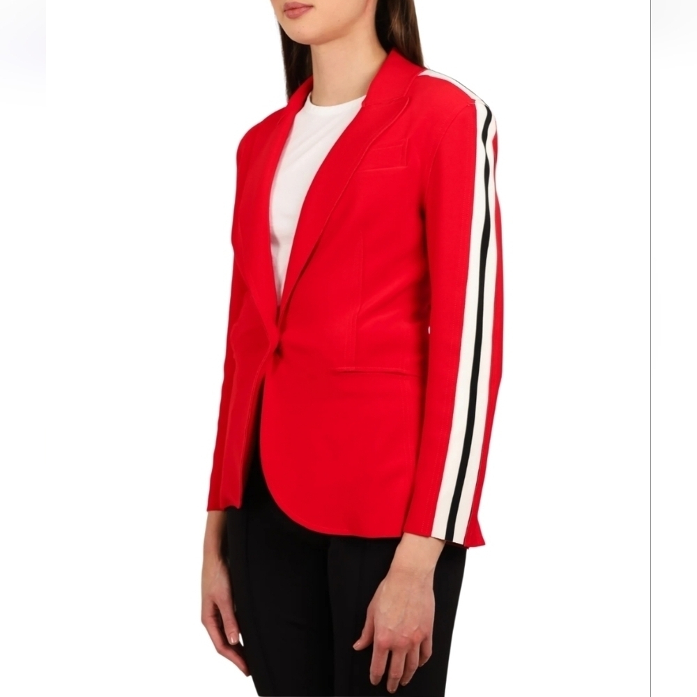 Norma Kamali Bold Red Blazer With Stripes Size Large